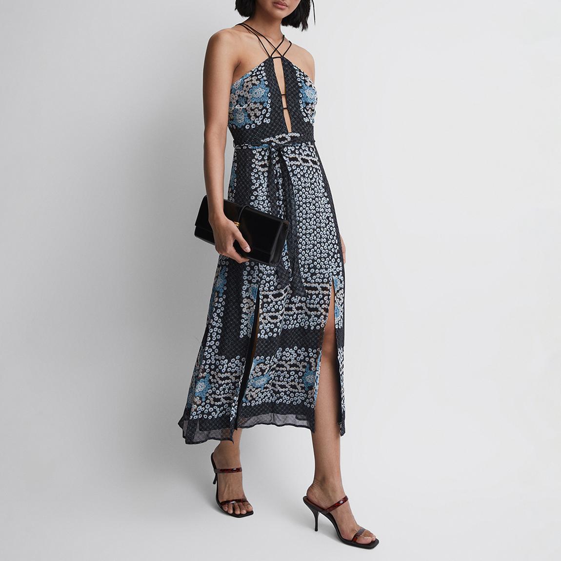 Navy Aliana Floral Print Midi Dress main product photo
