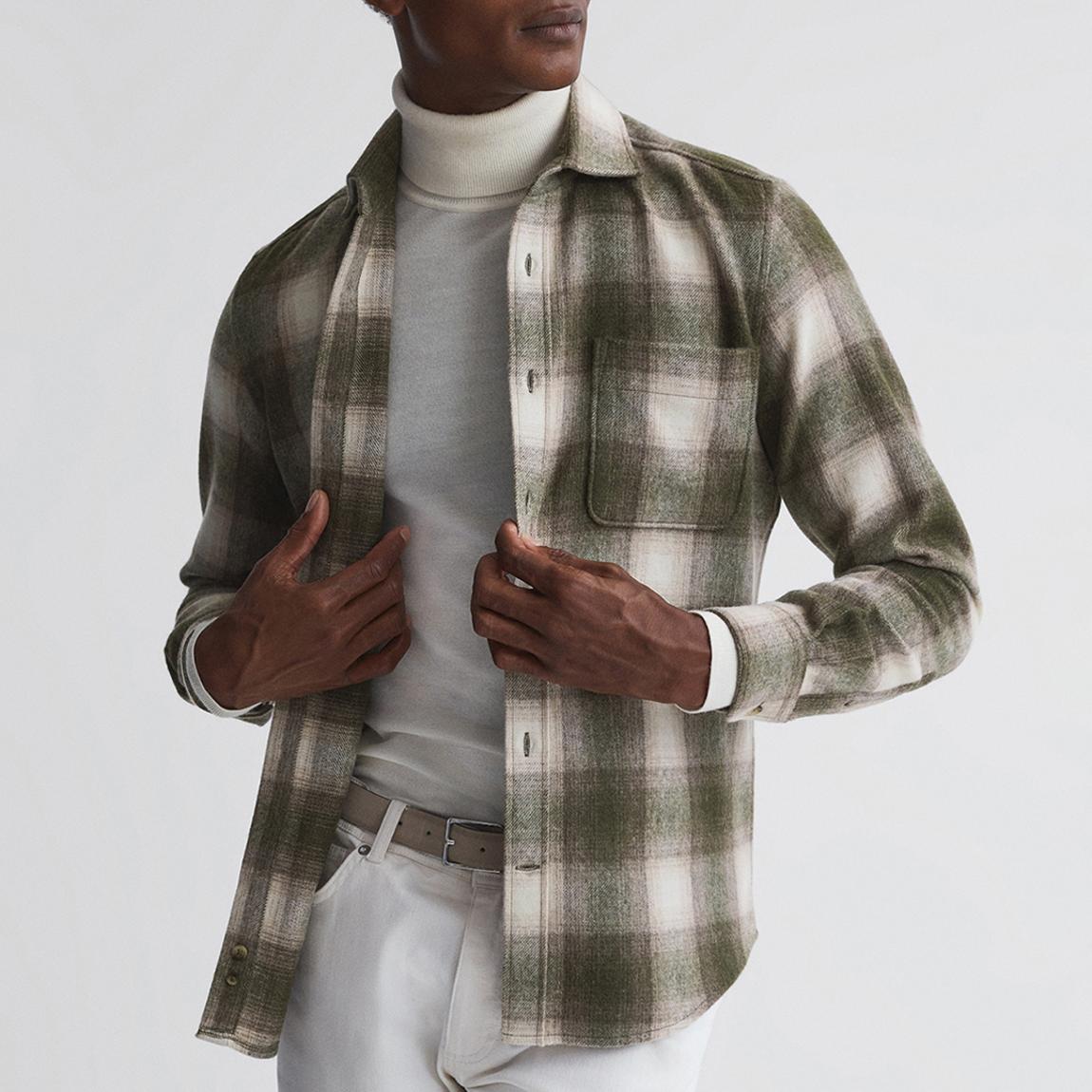 Green Novelli Twin Pocket Wool Blend Over Shirt main product photo