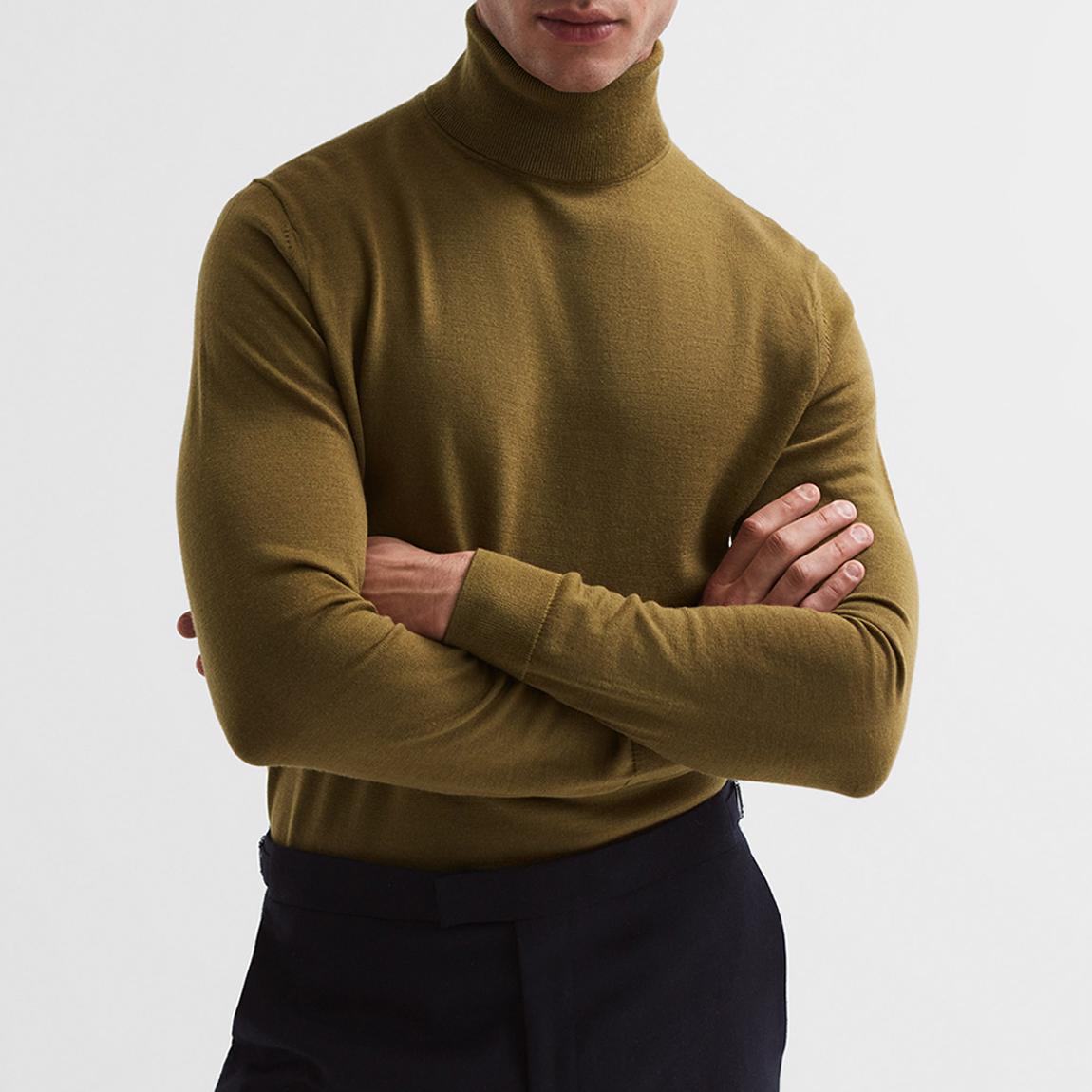 Khaki Caine Merino Wool Roll Neck Jumper main product photo