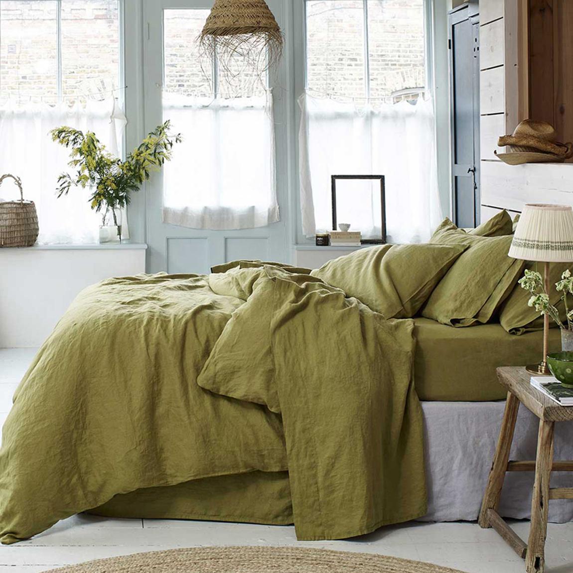 Botanical Green Single Linen Duvet Cover main product photo