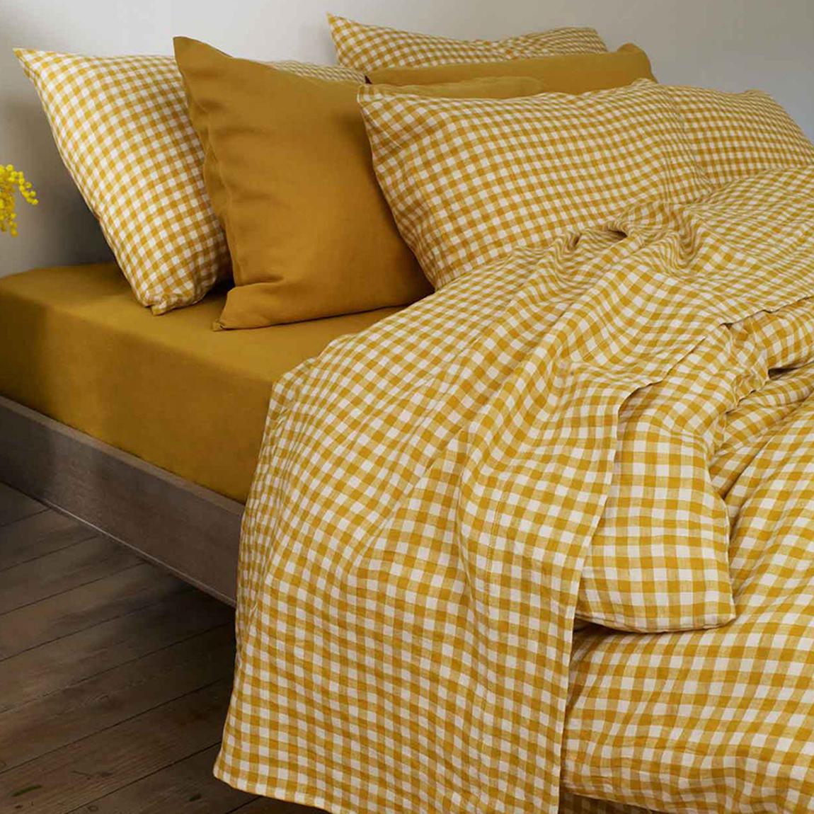 Honey Gingham Double Linen Flat Sheet main product photo