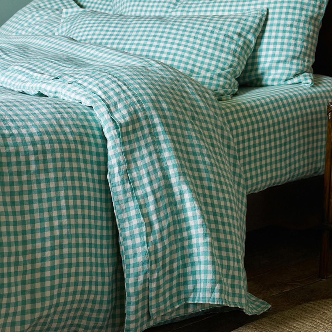 Pistachio Gingham Superking Linen Flat Sheet main product photo