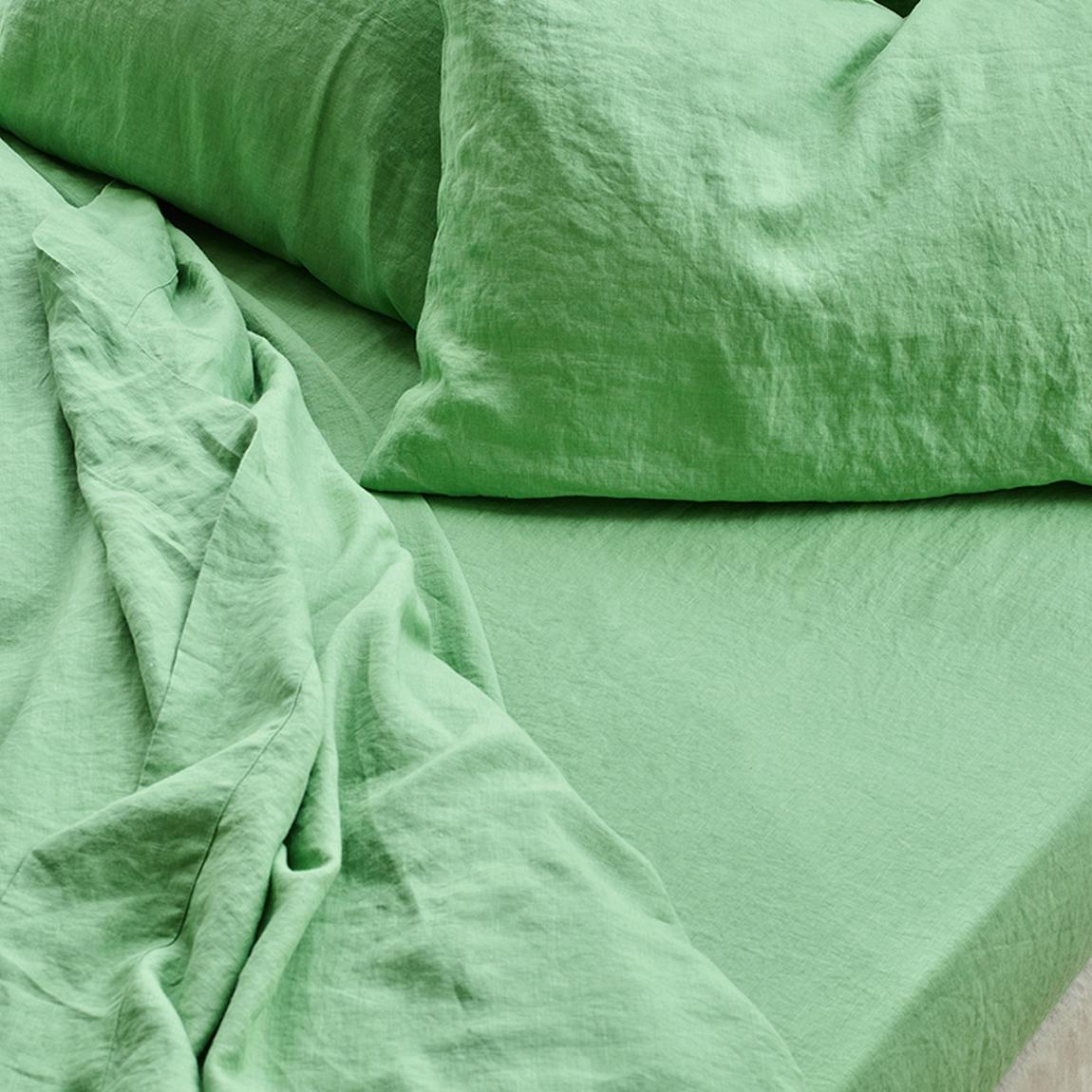 Ocean Green Superking Linen Fitted Sheet main product photo