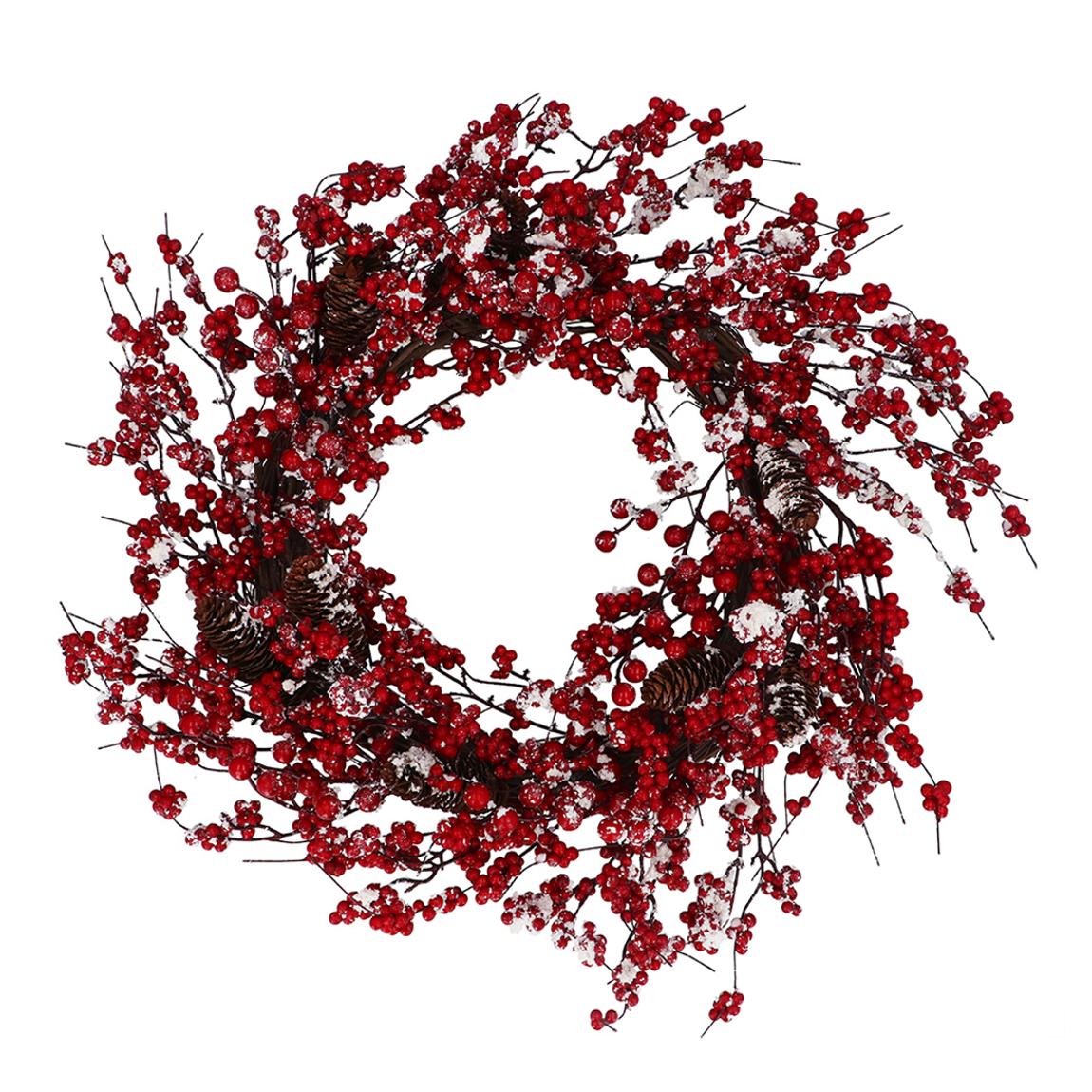 Snowy Red Berry Spray Twig Wreath, 64cm main product photo