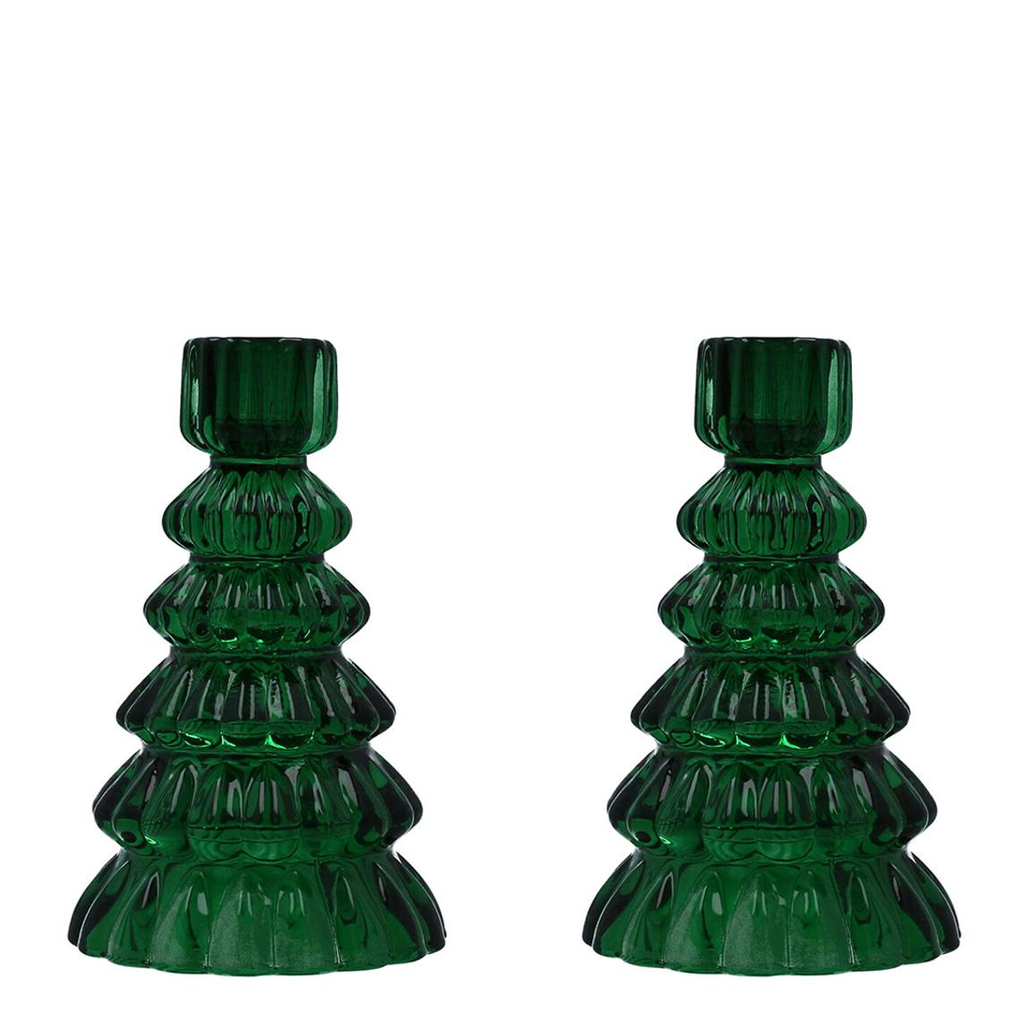 Set of 2 Green Glass Tree Candlesticks main product photo