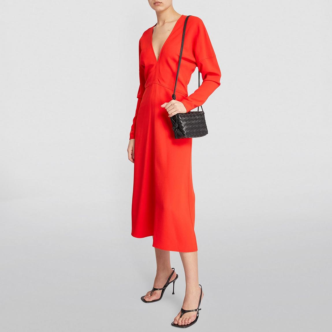 Red V-Neck Dolman Midi Dress main product photo
