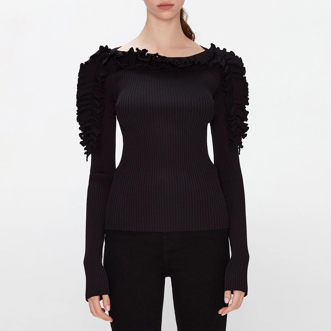 Black Ribbed Ruffle Top main product photo
