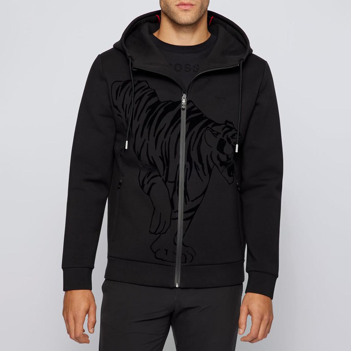 Black Selux Tiger Cotton Blend Zipped Hoodie main product photo