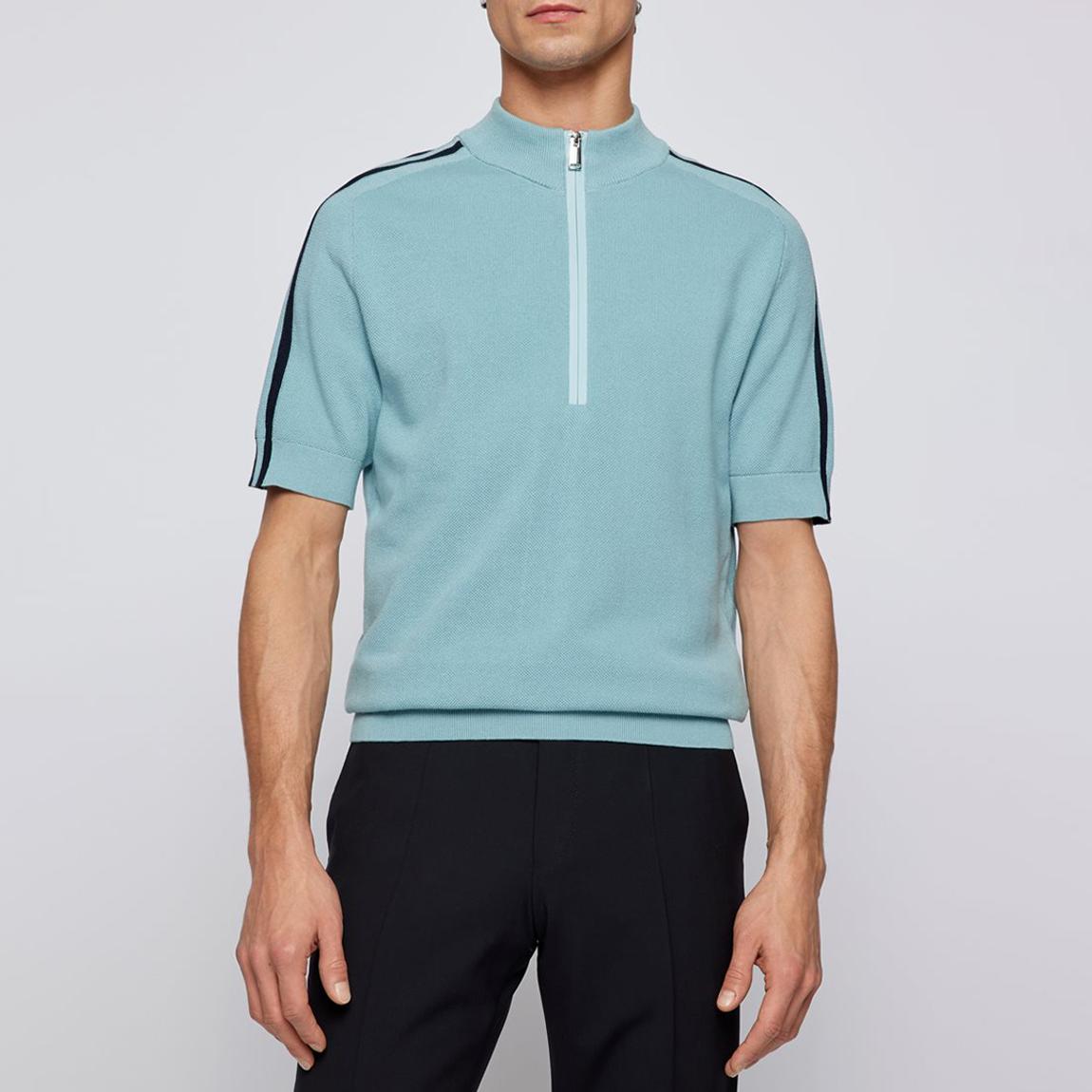 Blue Erocco Half Zip Cotton Polo Shirt main product photo