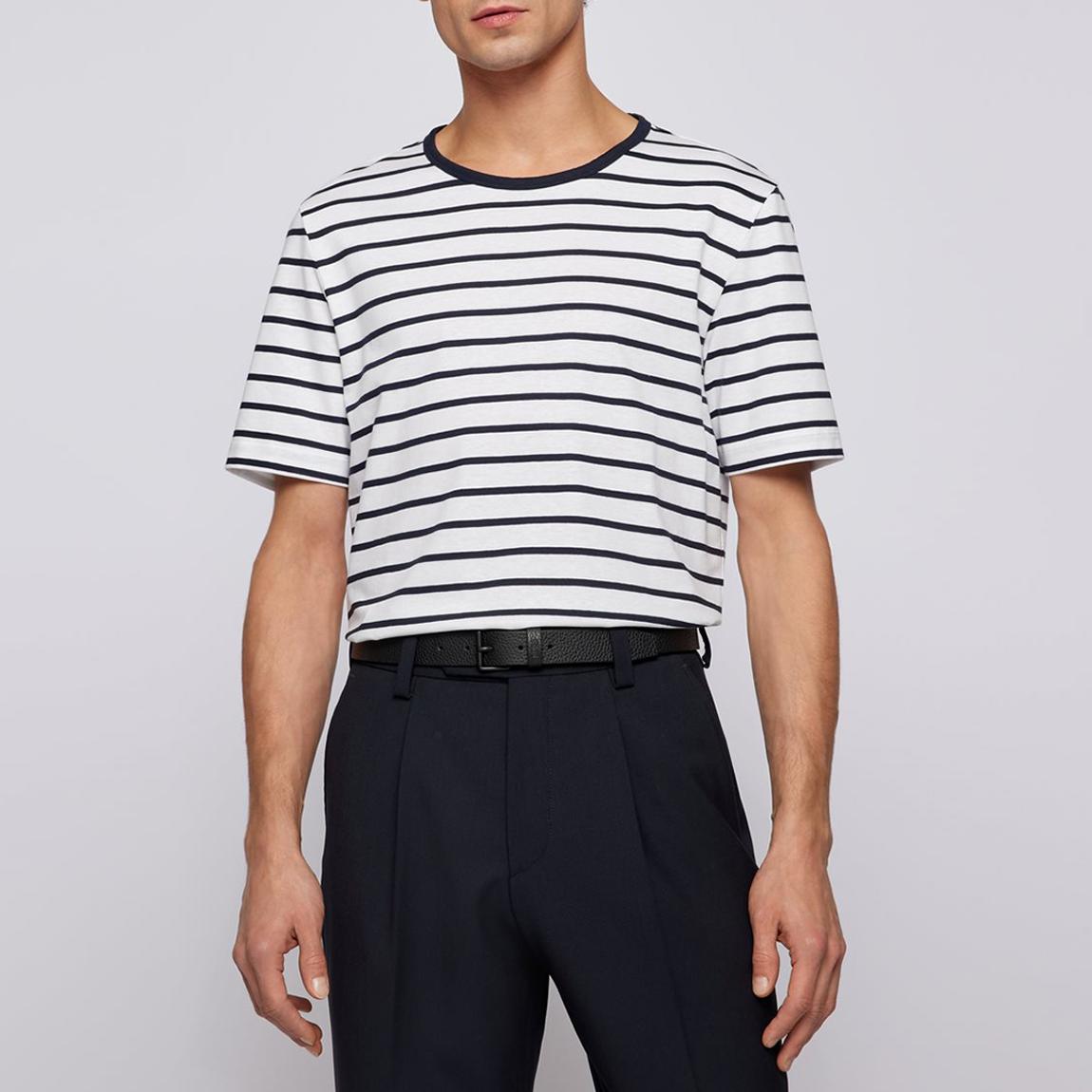 White Tiburt Striped Linen Blend T-Shirt main product photo