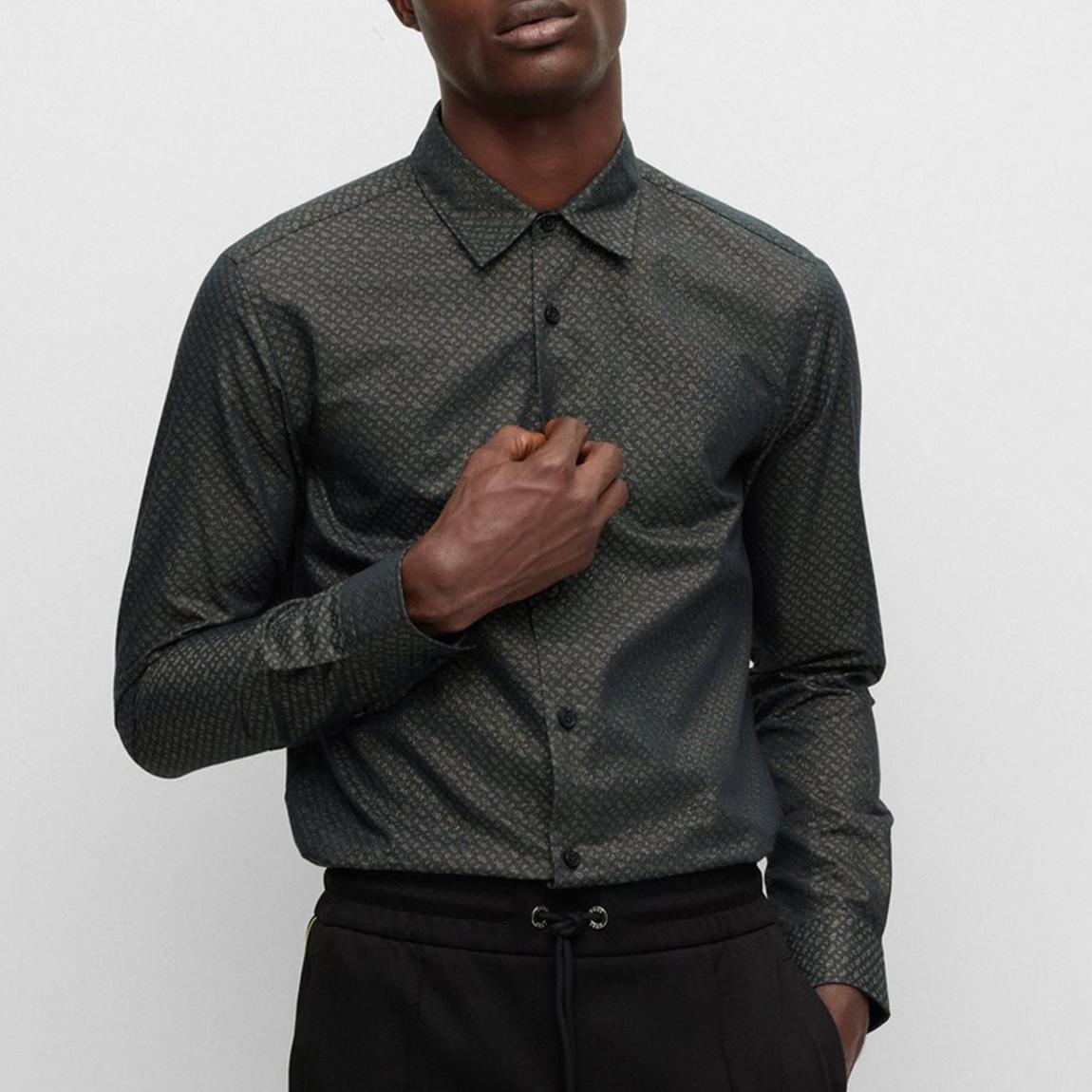 Dark Green Roger Printed Cotton Blend Shirt main product photo
