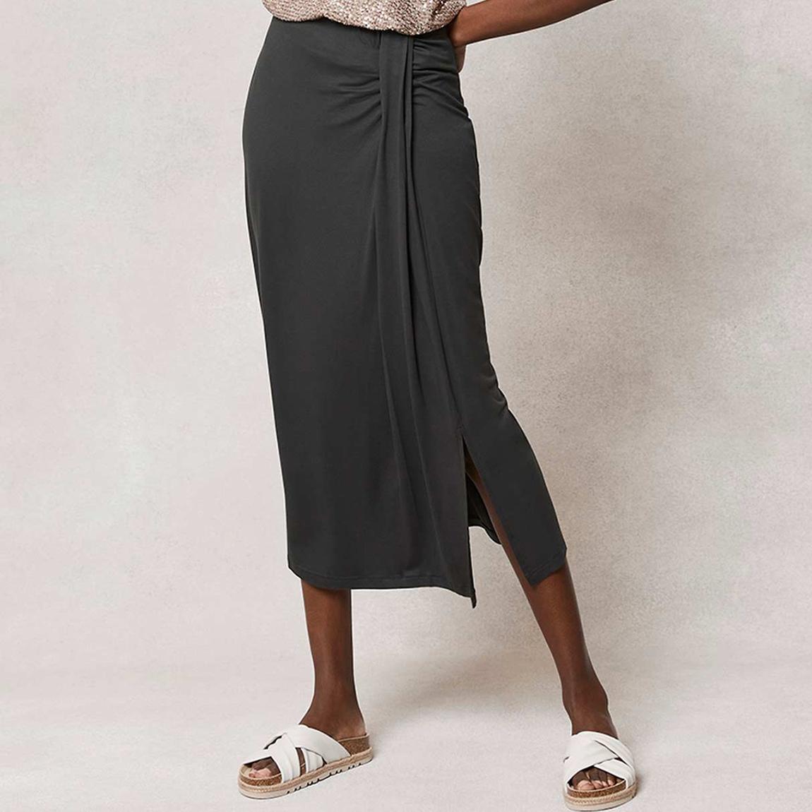 Khaki Draped Jersey Midi Skirt main product photo