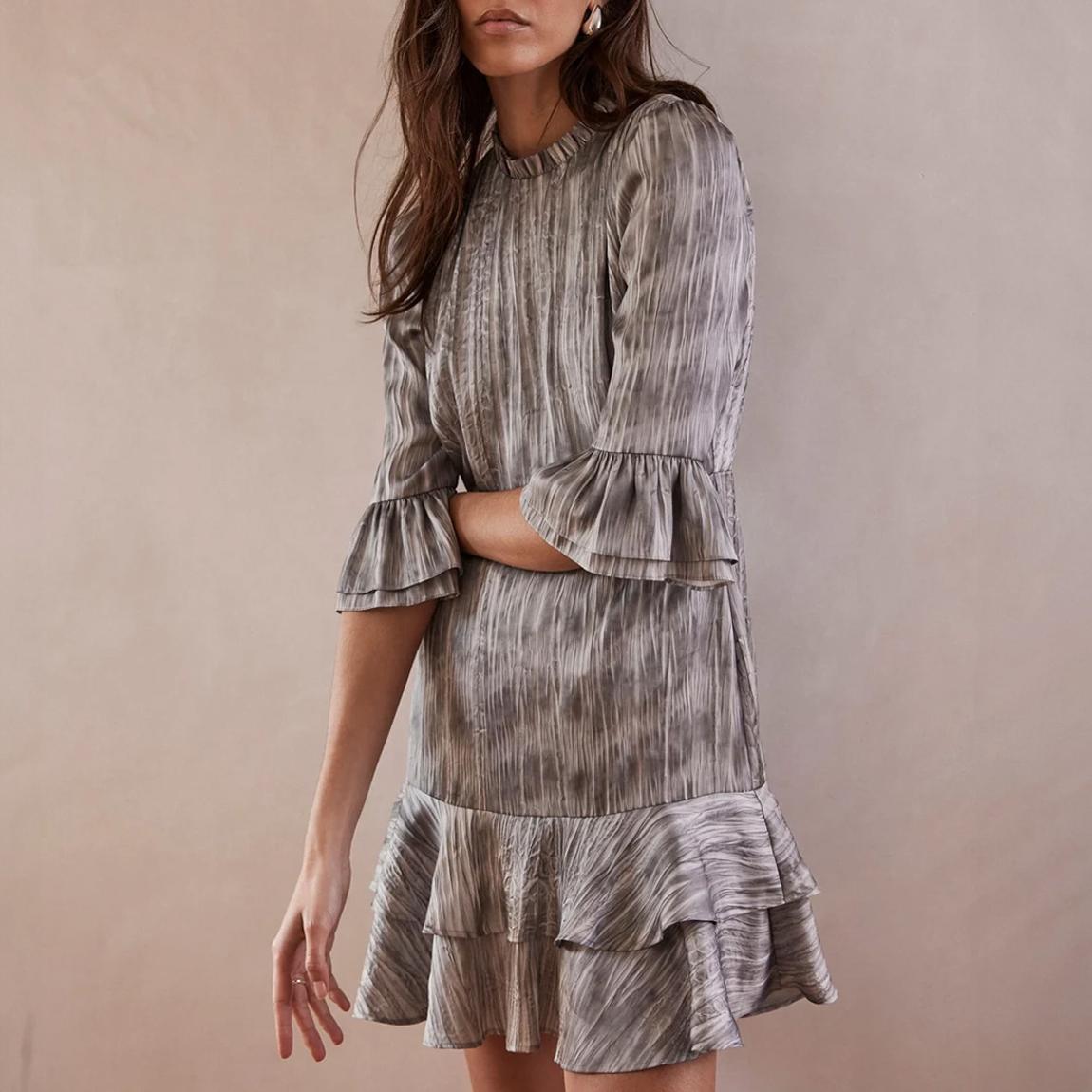 Grey Ruffle Mini Dress main product photo