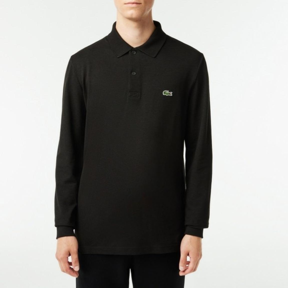 Black Long Sleeve Cotton Blend Polo Shirt main product photo