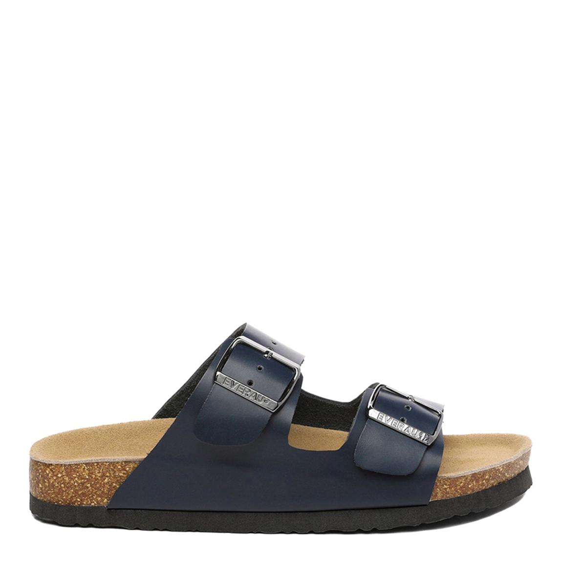 Women's Navy Mallard Leather Twin Buckle Sandals main product photo