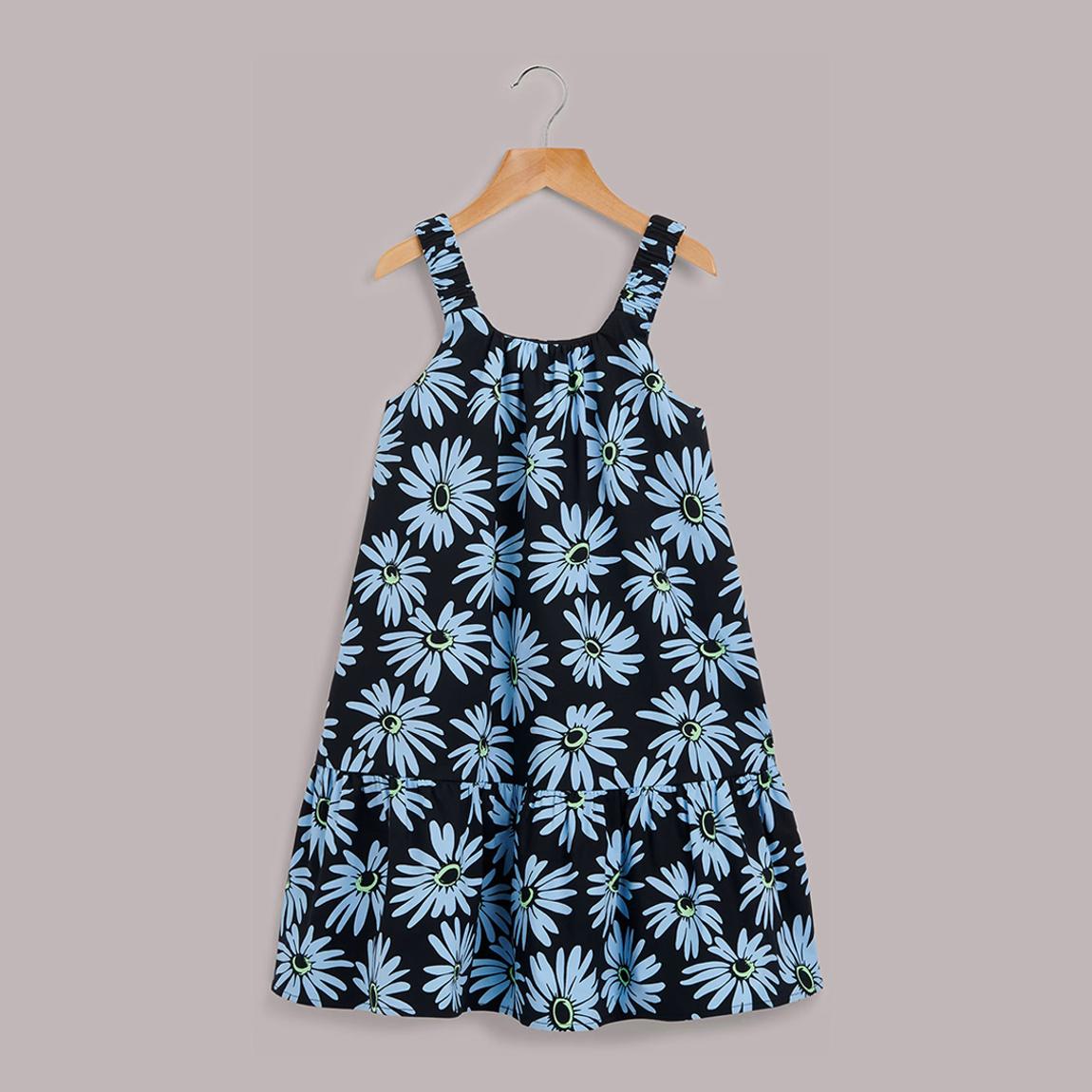 Blue Daisy Print Cotton Blend Dress main product photo