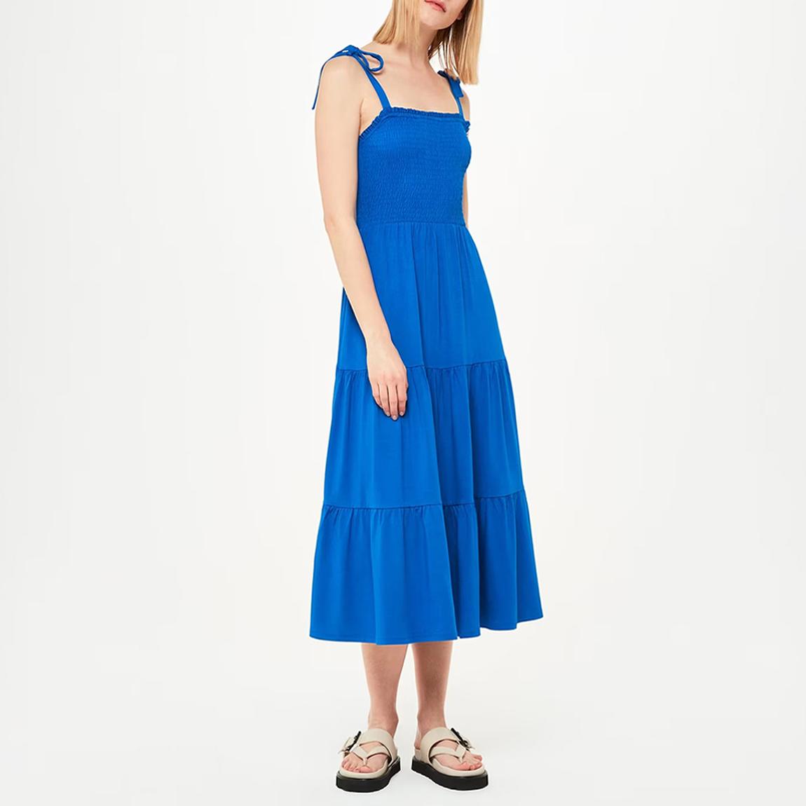 WHISTLES Blue Smocked Tiered Jersey Dress - BrandAlley WHISTLES Blue Smocked Tiered Jersey Dress - BrandAlley