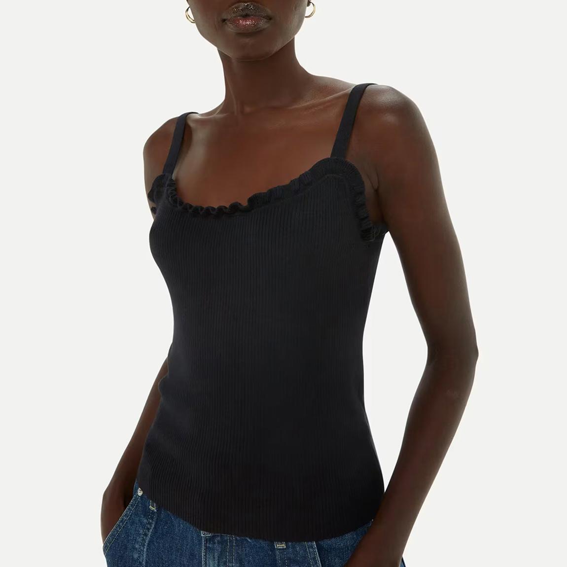 Black Frill Trim Cotton Blend Vest main product photo