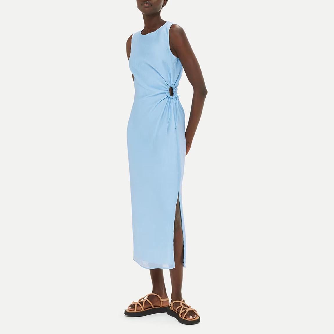 Pale Blue Textured Cut Out Midi Dress main product photo
