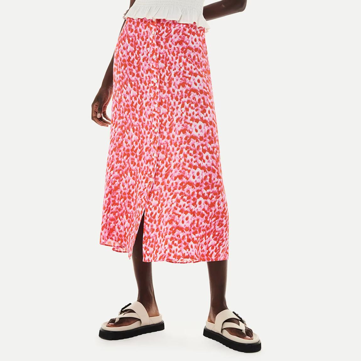 Pink Blurred Strokes Button Skirt main product photo