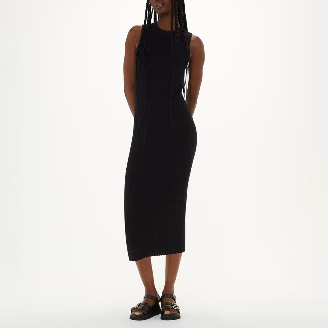 Black Ida Ribbed Cotton Blend Dress main product photo