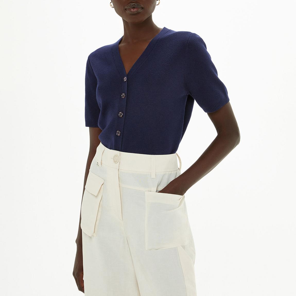 Navy Short Sleeve Cotton Blend Cardigan main product photo