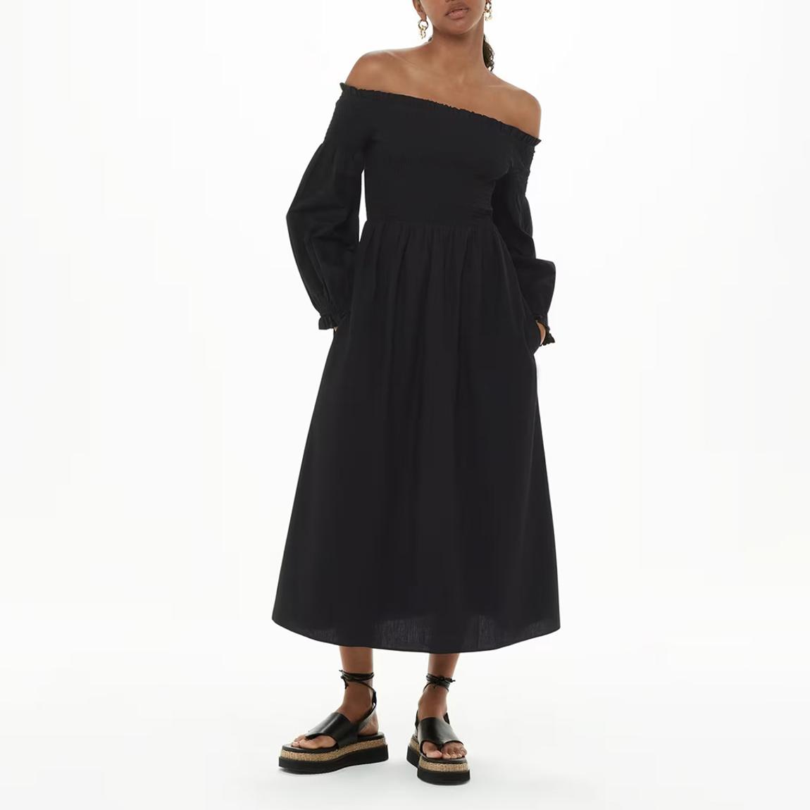 Black Clara Bardot Poplin Cotton Dress main product photo