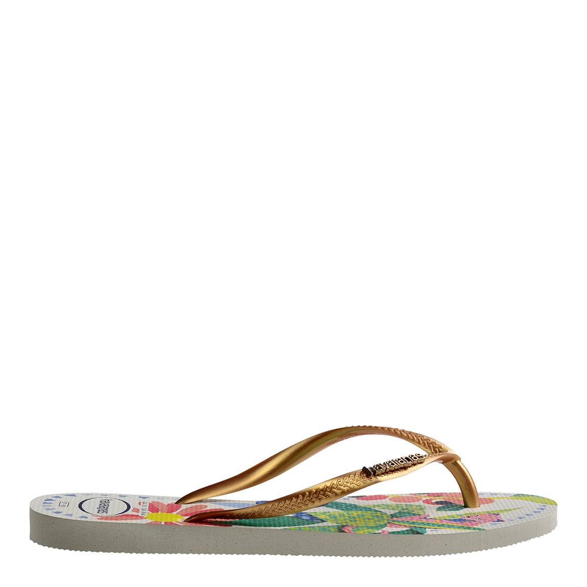 Women White/Blue Tropical Slim Flip Flops main product photo