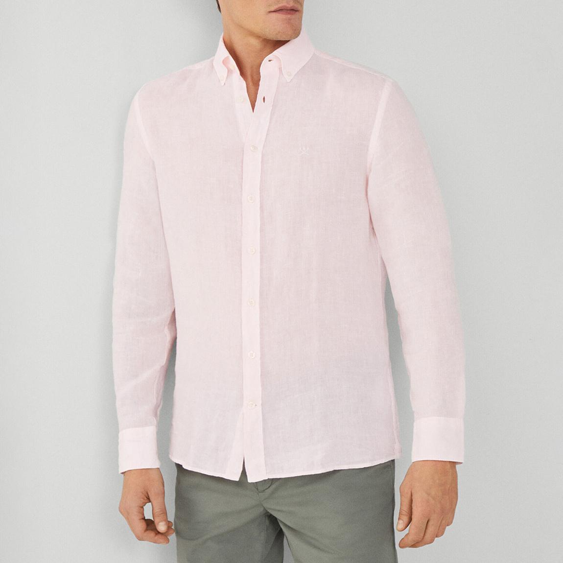 Pale Pink Long Sleeve Slim Fit Linen Shirt main product photo