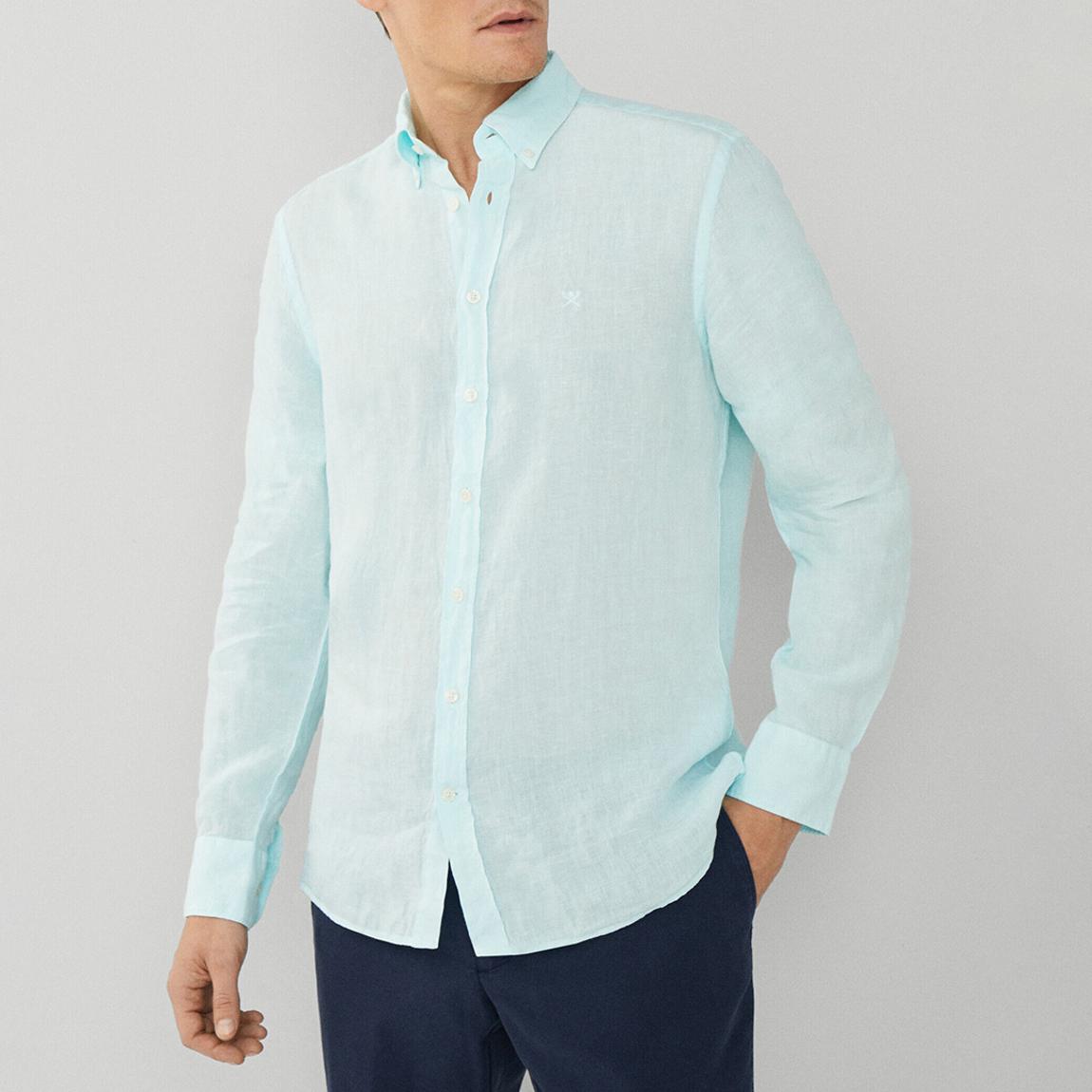 Turquoise Long Sleeve Slim Fit Linen Shirt main product photo