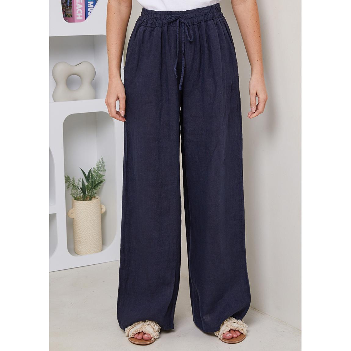 Navy Drawstring Linen Trousers main product photo