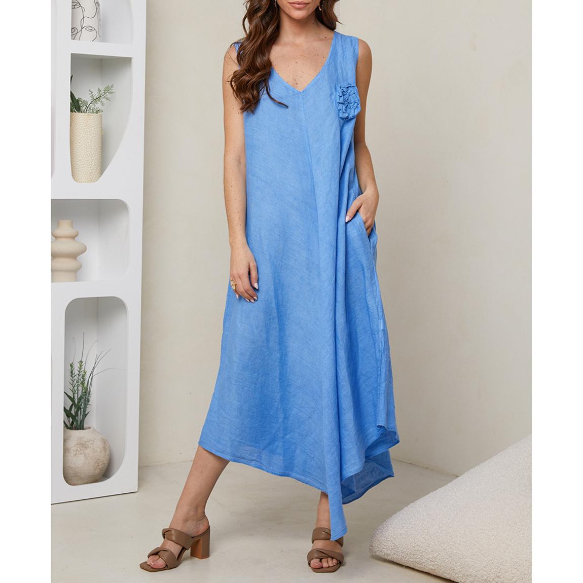 Pale Blue V-Neck Linen Dress main product photo