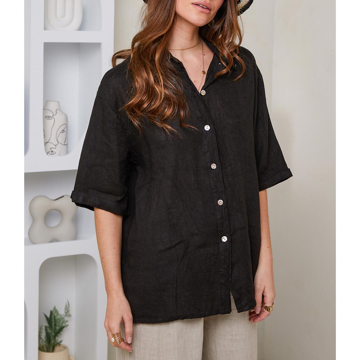 Black Oversized Linen Shirt main product photo