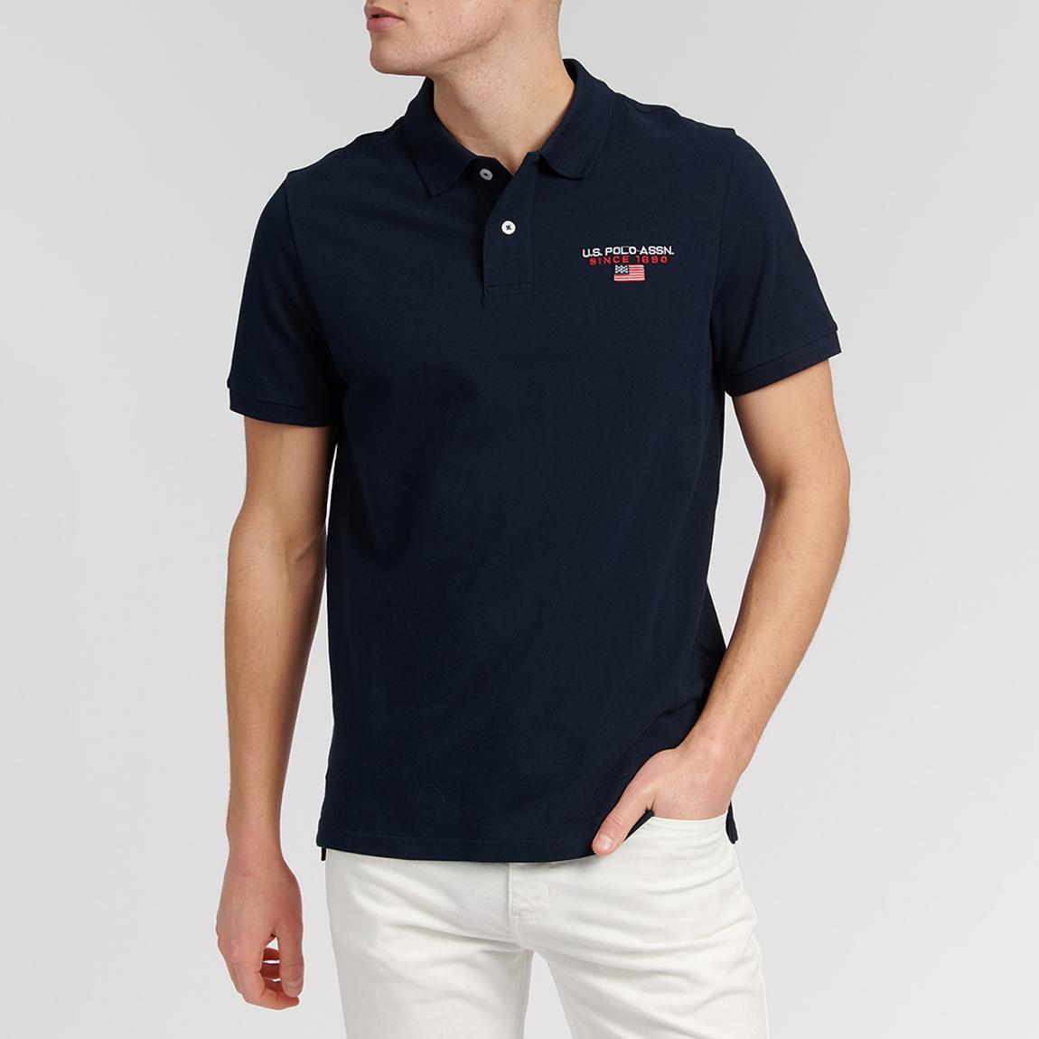 Navy USPA Logo Pique Polo Regular Fit Cotton Polo Shirt main product photo