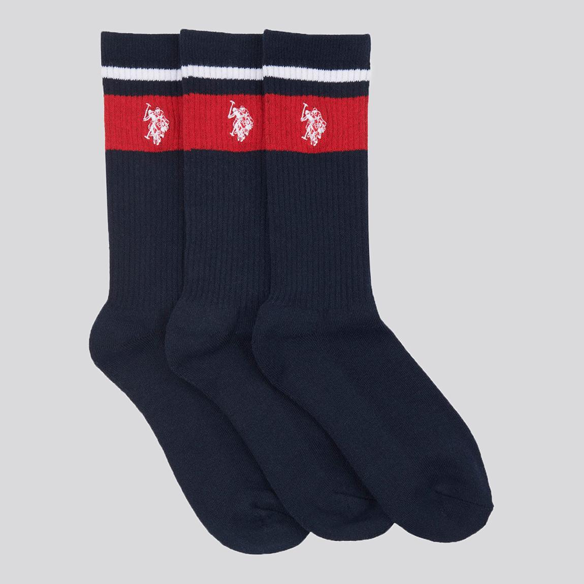 Navy 3 Pack Stripe Cotton Sports Socks main product photo