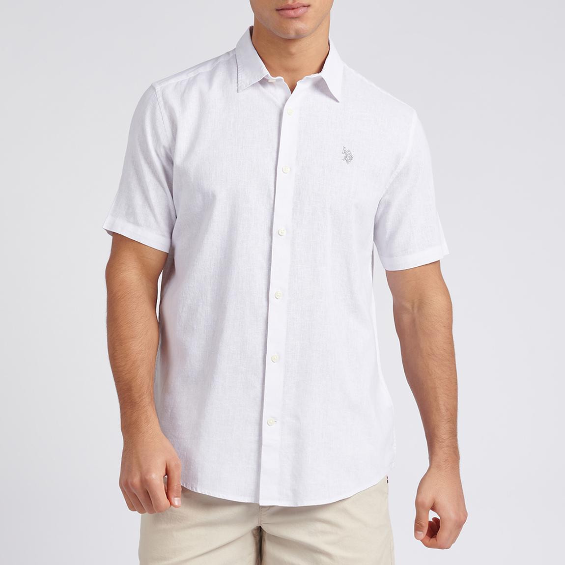 White Short Sleeve Linen Blend Shirt main product photo