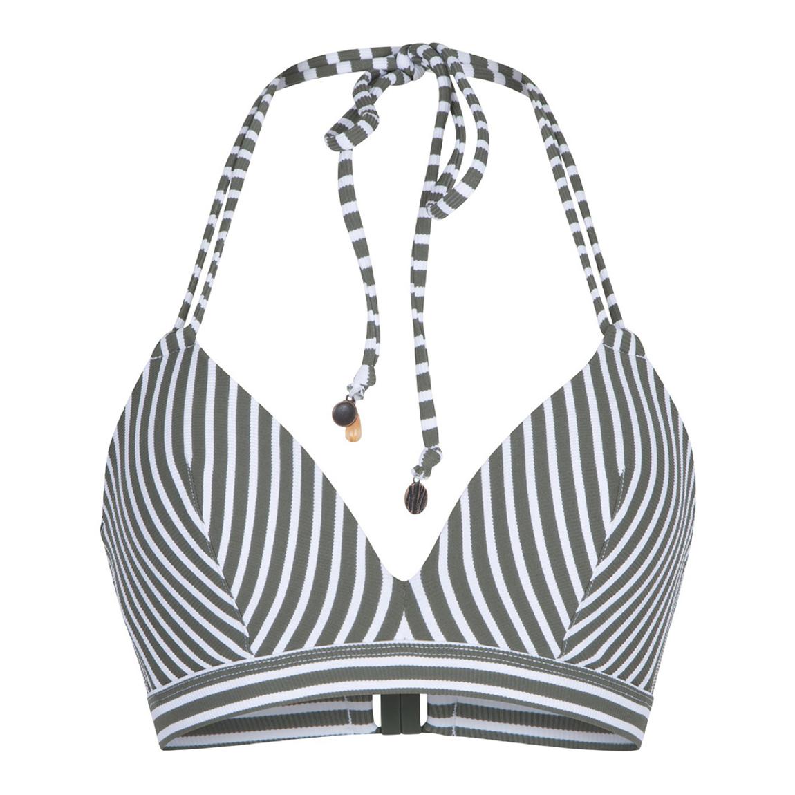 Green Stripe Padded Triangle Bikini Top main product photo