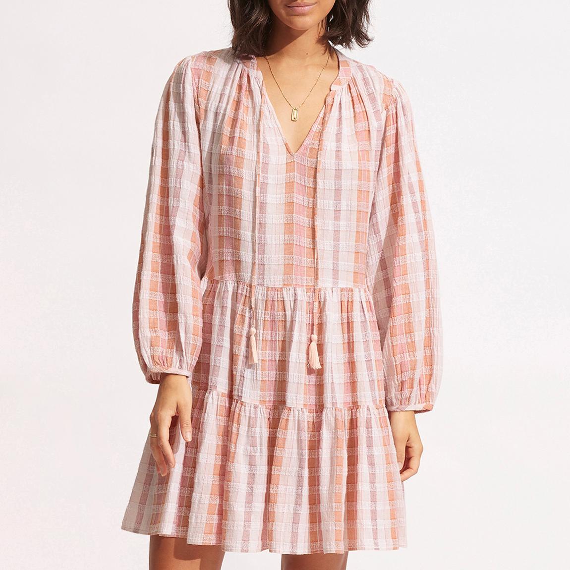 Lilac Textured Gingham Tiered Dress main product photo