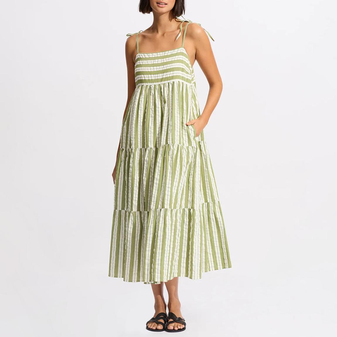 Seafolly Green Cabana Tier Maxi Dress - BrandAlley