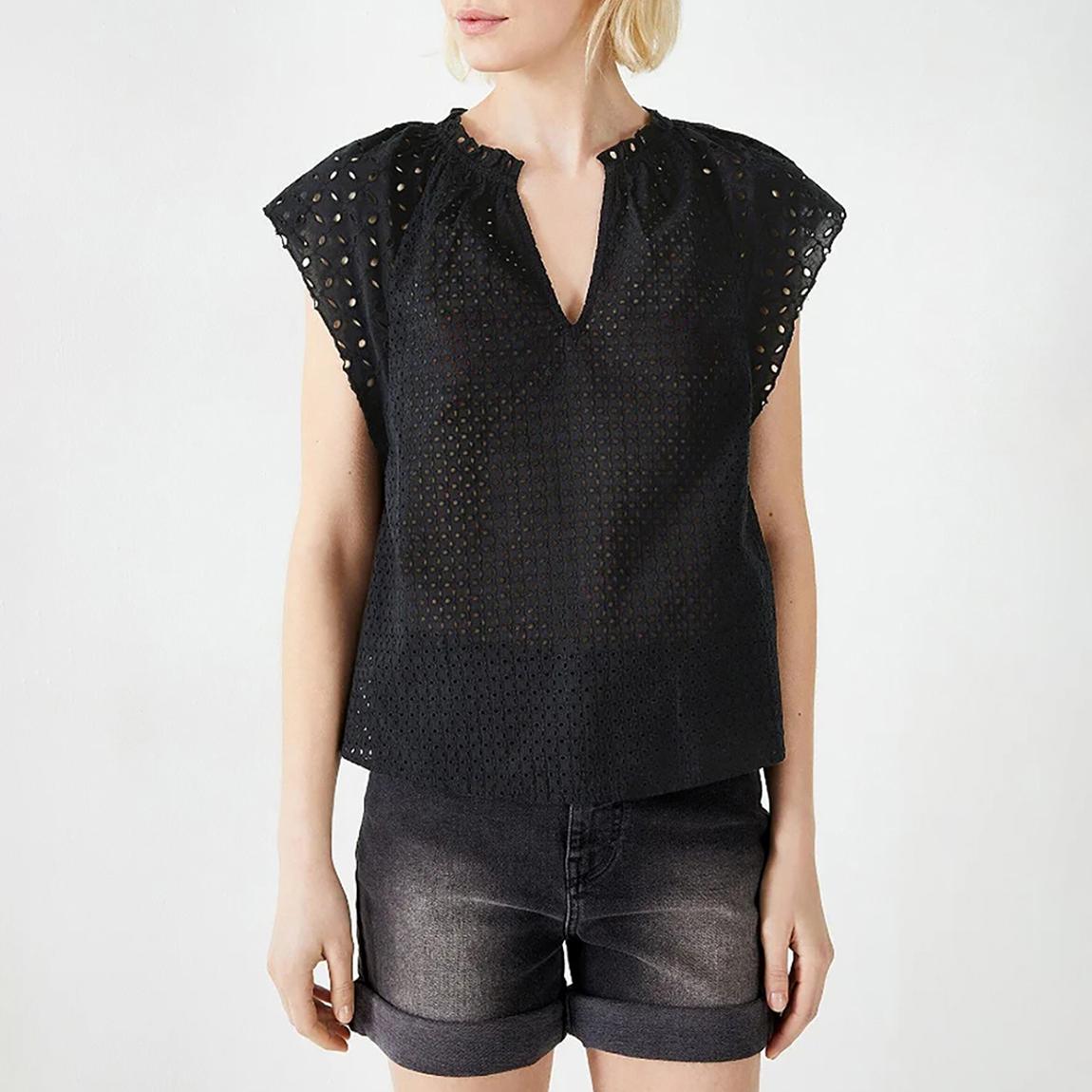 Black Katy Broderie Cotton Top main product photo
