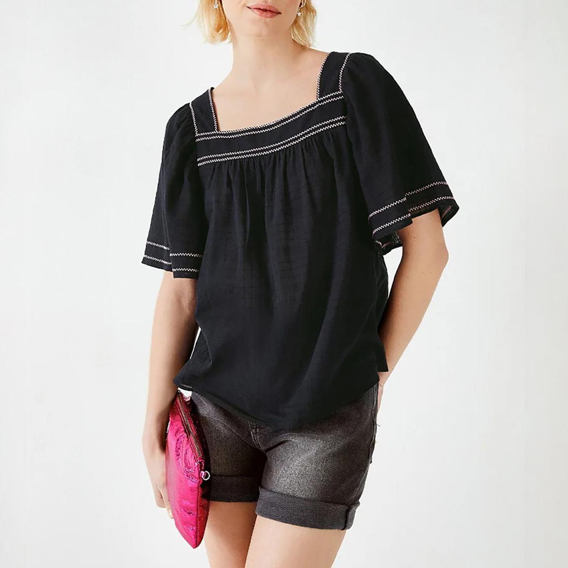 Black Abbie Embroidered Cotton Top main product photo