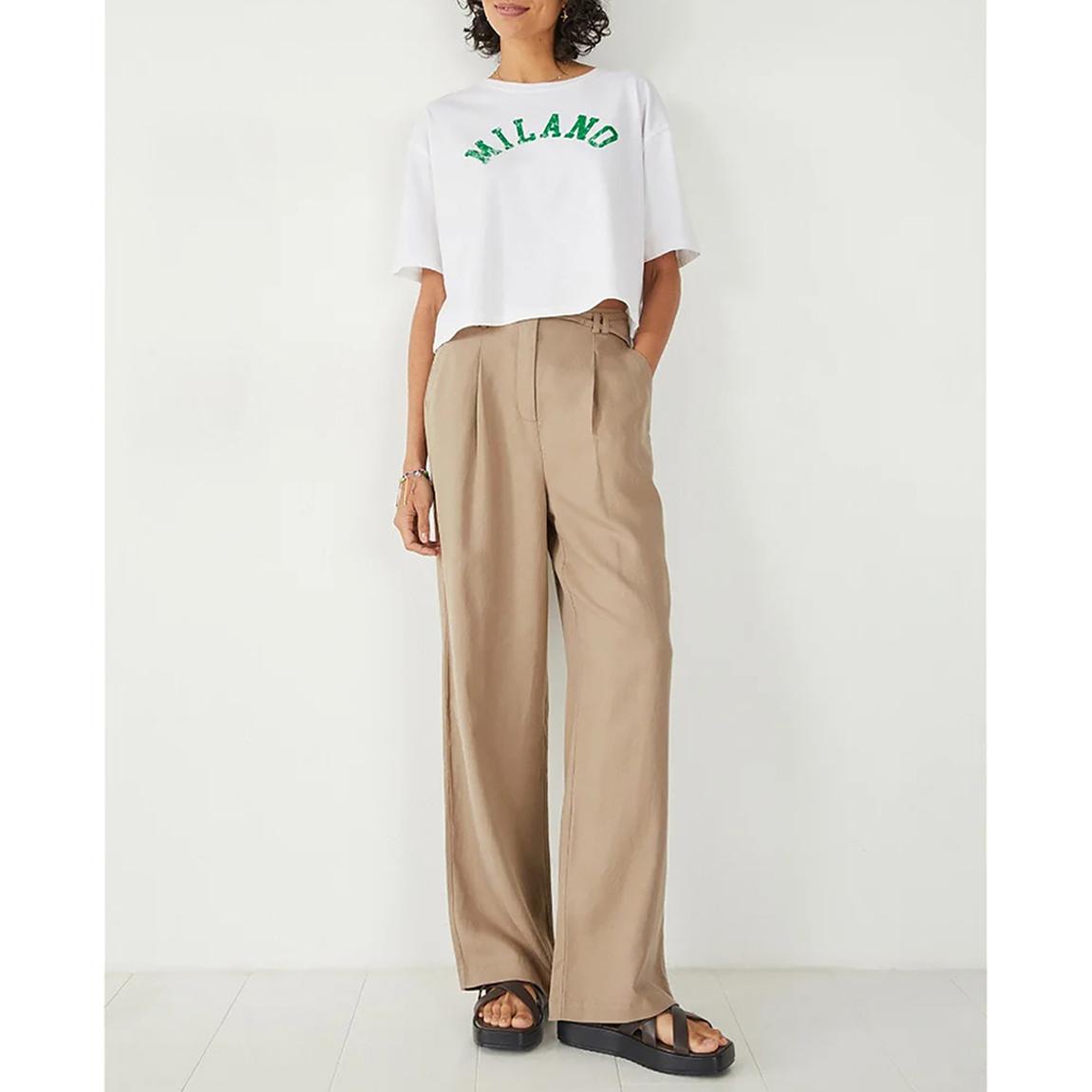 Camel Maude Belted Linen Blend Trousers main product photo