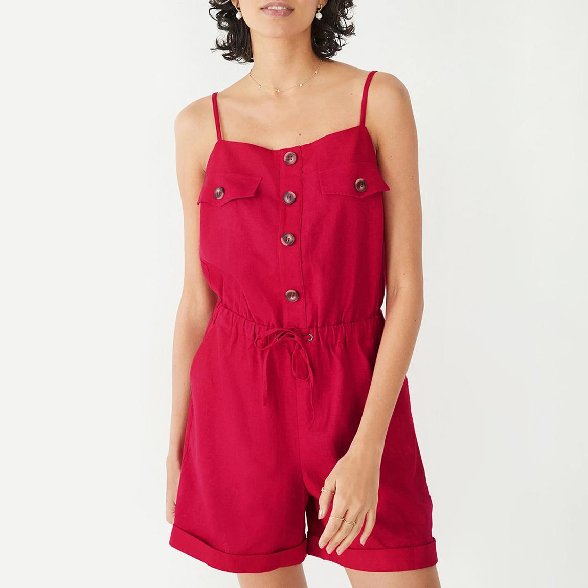 Red Cargo Linen Blend Playsuit main product photo