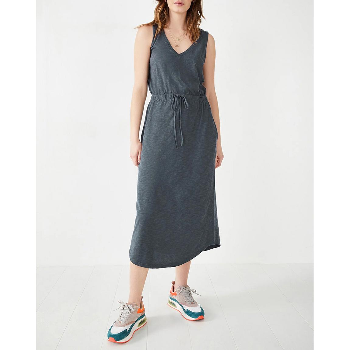 Washed Black V-Neck Midi Cotton Dress main product photo