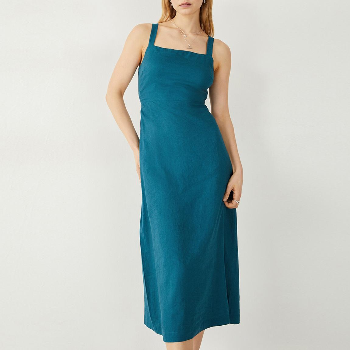 Teal Macy Linen Blend Midi Dress main product photo