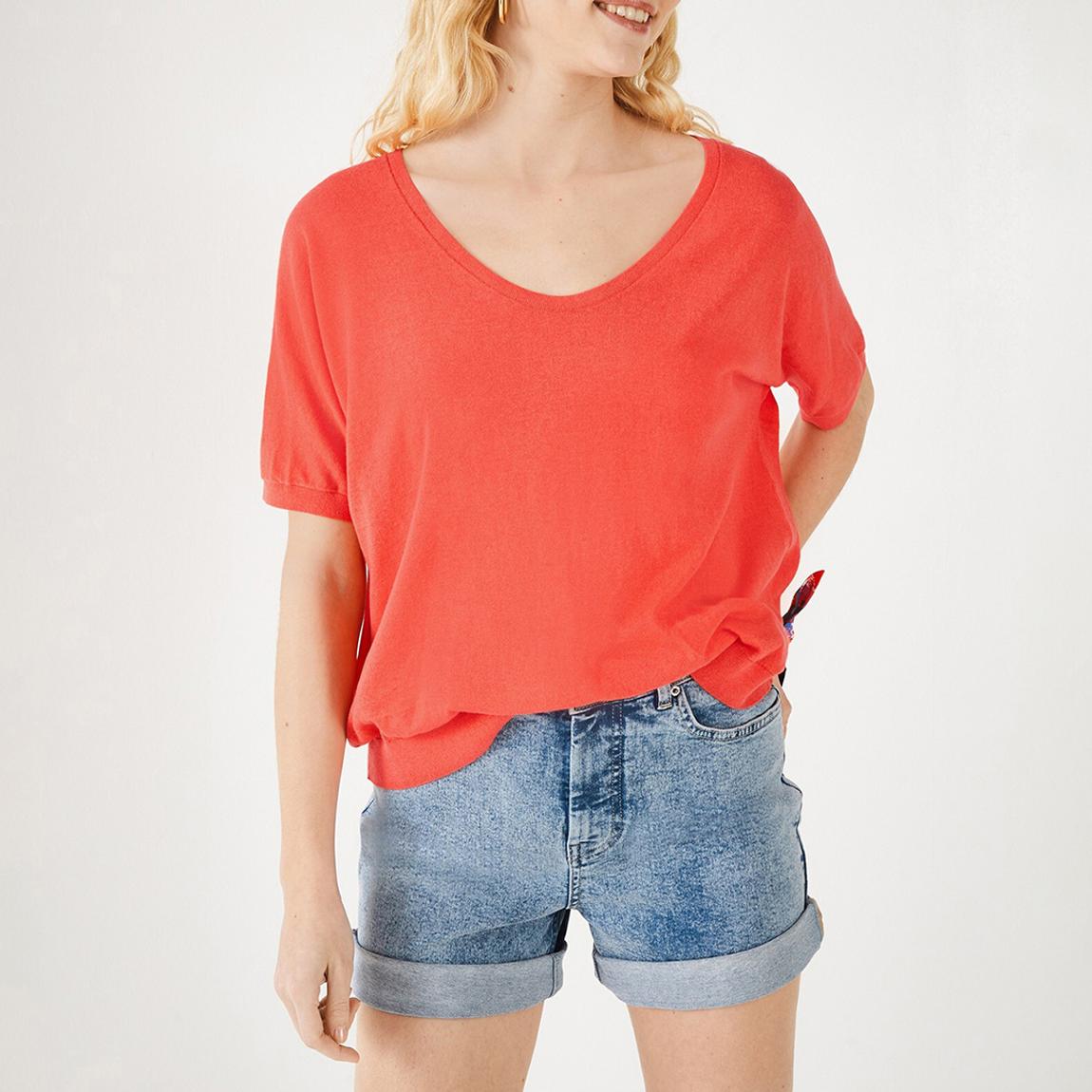 Orange Fern Linen Blend Knitted T-Shirt main product photo