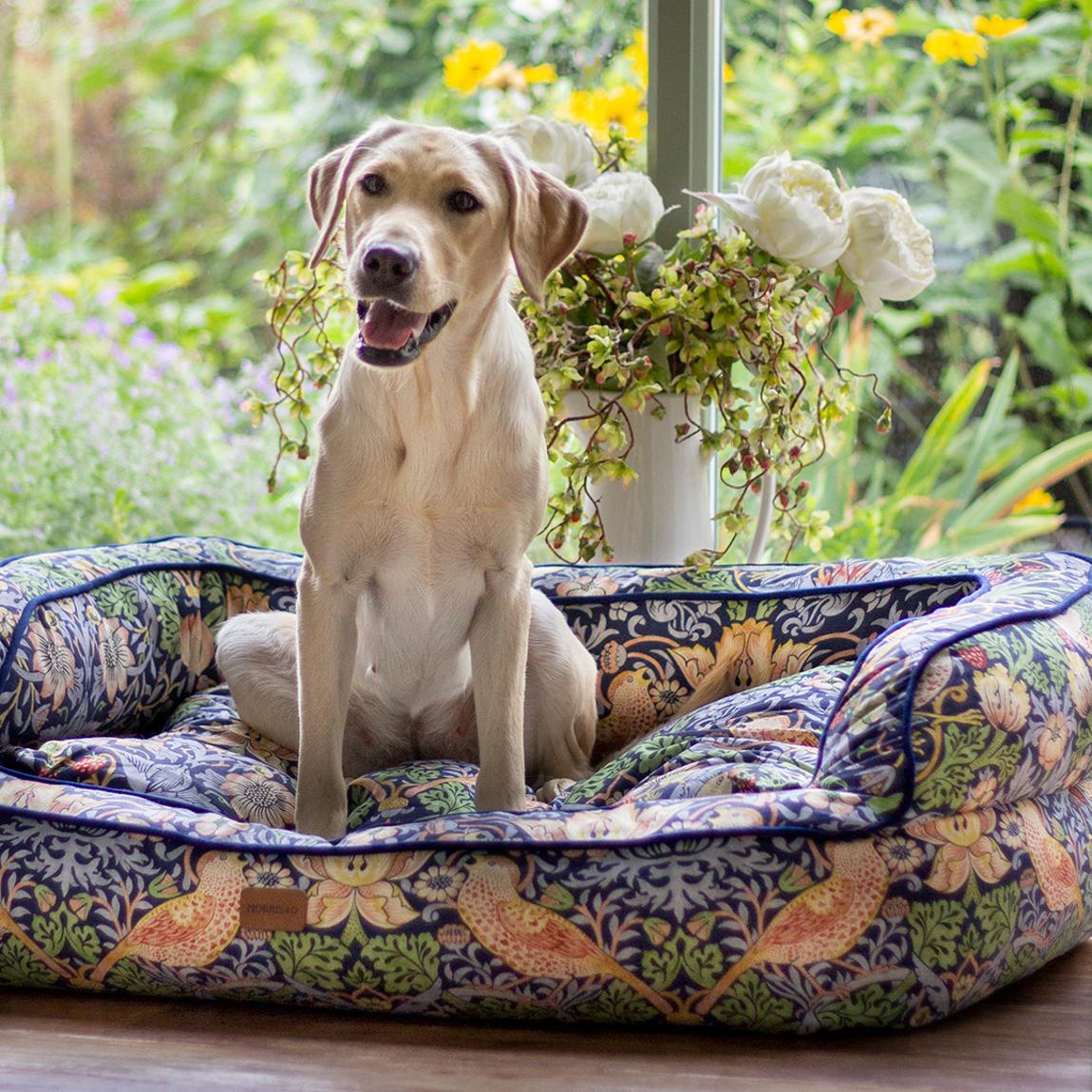 Strawberry Thief Pet Sofa Bed, Dark Blue, Size Large, 88cm x 67cm x 32cm main product photo