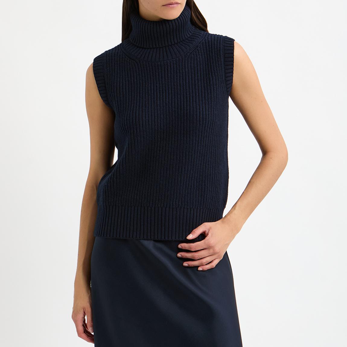 Navy Sleeveless Knit Roll Neck Jumper main product photo