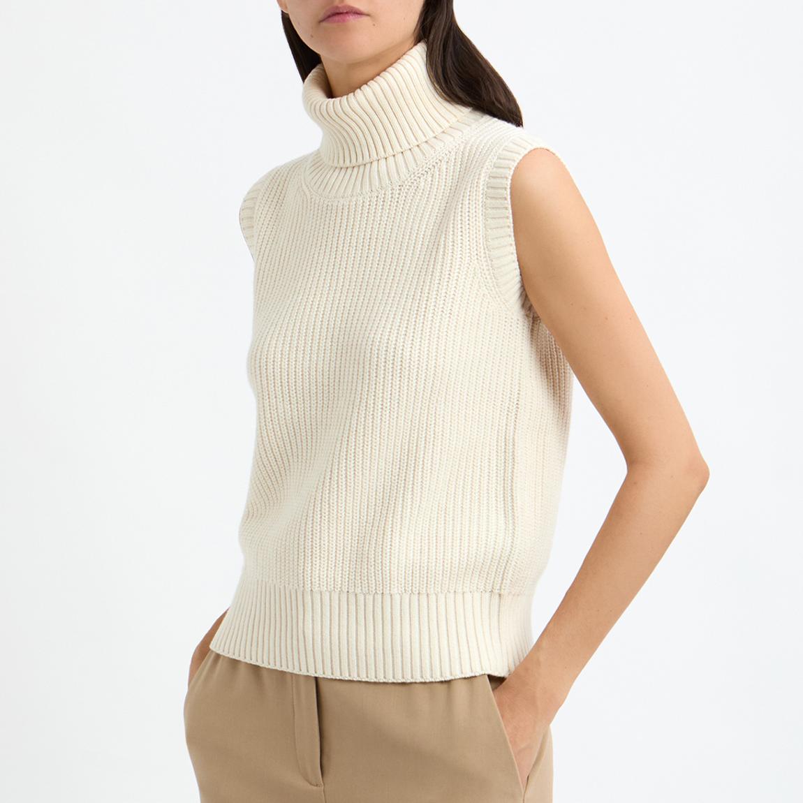 Cream Sleeveless Knit Roll Neck Jumper main product photo