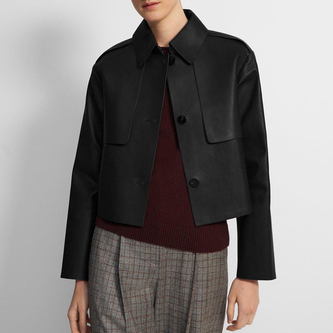 Black Crop Trench Leather Jacket main product photo